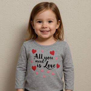 New Girls Size 4T "All You Need Is Love" Shirt Dot & Zazz Valentine's Day Gray